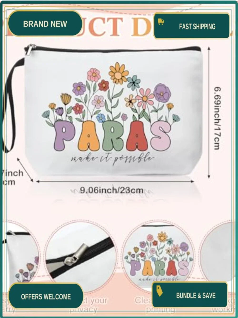 Paraprofessional Gift Set - Canvas Makeup Bag, Glass Cup with Lid & Straw,
